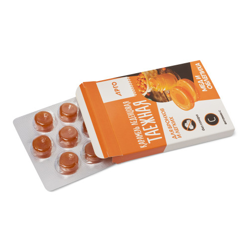 Карамель леденцовая «Таежная» для бронхов и легких, мед и облепиха, 32,5 г