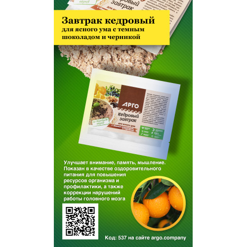 Завтрак кедровый для ясного ума с темным шоколадом и черникой, 40 г