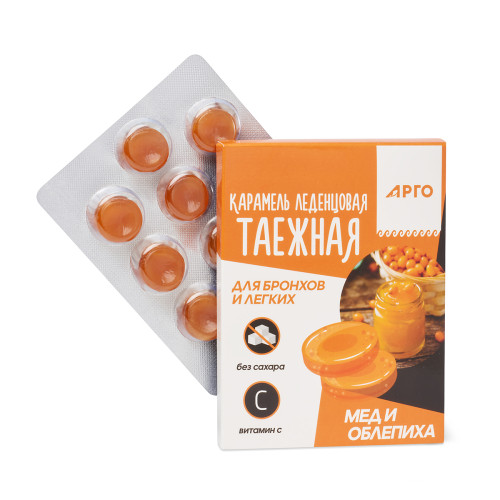 Карамель леденцовая «Таежная» для бронхов и легких, мед и облепиха, 32,5 г